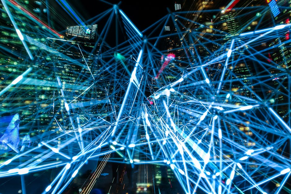 Rede digital de conexões luminosas representando malha logística interconectada
