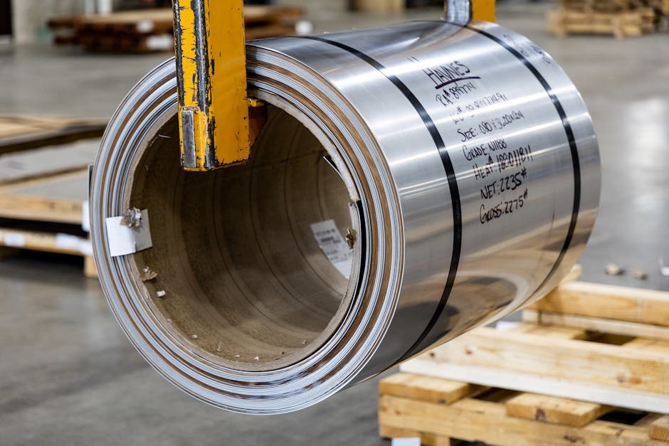 Bobina de aco em armazem industrial pronta para transporte interestadual de pecas